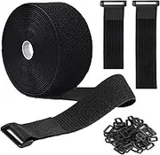 Jumpso 16Ft Cable Ties, 2 inch Wide Heavy Duty Hook and Loop Straps with 40 Buckles, Adjustable Straps for Home, Office, Desk, Wire, Cord Wraps, Cable Management Storage Straps, Black