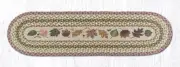 Braided Jute Hand Stenciled Oval Table Runner. Earth Rugs. AUTUMN LEAVES 13X48