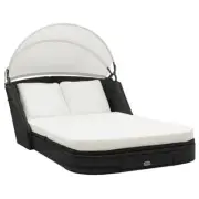 Weatherproof Sun Lounger Day Bed With Folding Canopy Lightweight Steel Frame