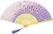 [STKARCV] 1PCS Vintage Handheld Foldable Chinese Silk Folding Fan Wooden Shank Classical Dance Fan Home Decoration(4)