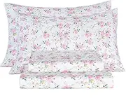 [Bedlifes] Queen Sheet Set Ultra Soft Breathable Silky Flower Bed Sheets Deep Pocket 100% Microfiber Bedding Sheets 4 Piece Queen Size Rose Floral, Ivory Floral