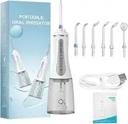 [2024 New Version] Cordless Water Dental Flosser, Portable Oral Irrigator for Teeth, Braces, Rechargeable & IPX7 Waterproof Teeth Cleaner with 5 Modes and 6 Jets, USB Recharged and 350ML Water Dental Flosser for Home Travel