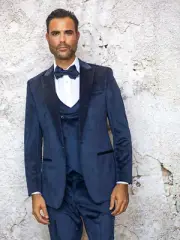 NWT 40R NAVY MENS VELVET SUIT, TAILOR FIT, 2 SIDE VENT, FLAT FRONT PANTS,
