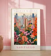 Sao Paulo Flower Market Poster Wall Decor Brazil Floral Illustration Botanical