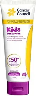 Cancer Council Kids Sunscreen SPF 50+ - Cancer Council Sunscreen, 250ml - Water-Resistant, Paraben-Free, UVA/UVB Protection, Hypoallergenic