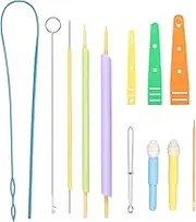 12Pcs Quick Turn Fabric Set, Multipurpose Fabric Tube Turner Tool Set, DIY Knitting Threading Tool with Loop Turner Hook Tweezers Drawstring Threader for DIY Sewing