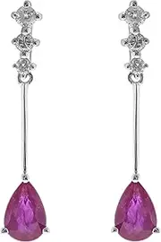 [Gin & Grace] 10K White Gold Mozambique Genuine Ruby Earrings with Diamonds for women | Ethically, authentically & organically sourced (Pear-cut) shaped Ruby hand-crafted jewelry for her | Ruby Earrings for women