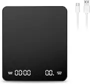 ORIA Digital Coffee Scale with Timer, 3kg/0.1g Drip Espresso Scale, Rechargeable, Touch Buttons, LED Display, Auto-off, Black