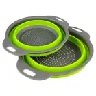 2-Piece Gray & Green Collapsible Silicone Colander Set (8" & 9.5" Diameter)