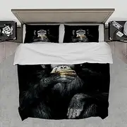 DINGSION Bedding Set for Boys Boys 3 Pieces Black Funny Cute Monkey Soft Microfiber Bedding Set for Bedroom with 2 Pillows Shams 4 Ties 140 x 200 cm