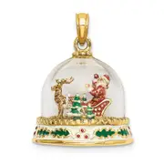 14K Yellow Gold 3-D Enameled Christmas Snow Globe Charm