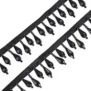 OLYCRAFT 3 Yards/2.7m Black Beaded Fringe Trim - Polyester, Plastic - Retro - Multiple Occasions, Holidays and Celebrations - Solid Black - 36mm W x 108in L