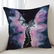 Purplish Space Dragon Flying through the Cosmos Cushion Cover