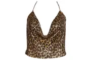 Muse Glomesh Clubwear Top - PT003LEO - Gold Leopard Print - Women's Open Back Halter Cowl Neck Chain Top