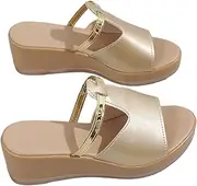 [PCBVAKGKYT] Women's Summer Wedge Heel Thick Slippers Slip On Platform Slide(Golden,6.5)