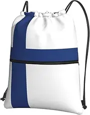 EdWal Finnish Flag Print Drawstring Backpack Gym Bags Sports Bags With Zipper Pocket For Travel Swimming Beach, Black, One Size