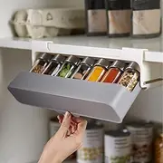 Spice Rack Organizer Under Shelf, Spice Drawer Storage for Kitchen Cabinet, Holds Up to 6 Standard Spice Jars, Equipped with 6 100ml spice jars,Easy Installation, Tool-Free, Non-Marking Tape, (grey)