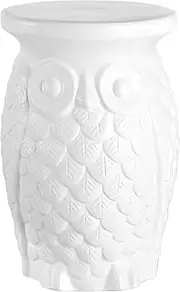 JONATHAN Y TBL1023A Groovy Owl 17.5" Ceramic Indoor/Outdoor Garden Stool Traditional, Cottage, Classic, Bohemian, Side Table, Plant Stand, Spill-Proof, Living Room, Garden Room, Patio, White