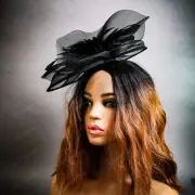 Black Feather Fascinator Hat for Wedding Tea Party Funeral Derby Races