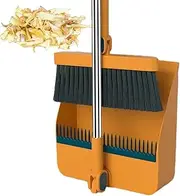 Broom and Dustpan Set - Adjustable Broom with Long Handle, 180° Rotating Broom Head and Broom Set for Home, Office, Lobby Sweeper