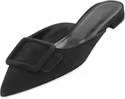 [Emiwey] Mules for Women,Slingback Buckle Flat Mules Pointed Toe Slide Shoes