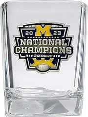 Heritage Pewter Michigan Wolverines 2023 CFP National Champions Square Shot Glass | Hand-Sculpted 1.5 Ounce Shot Glass | Intricately Crafted Metal Pewter Alma Mater Inlay