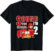 [X.Style] Kids Firefighter 2nd Birthday Kids Fire Truck Toddler ds863 T-Shirt (S) Black