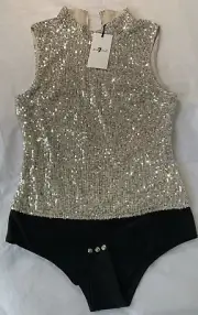 NWT 7 for all Mankind Gold Sequin Sleeveless Mock TurtleNeck Body Suit Size M