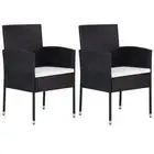 vidaXL Garden Chairs with Cream White Cushions 2 pcs Black Poly Rattan HEE