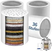 Raheem Pack of 4 36 Stage Shower Filter Universal Replacement Cartridge Shower Filter for Hard Water Removes Chlorine, Heavy Metals, Limescale, Odours for Skin and Hair, Healthy High Performance