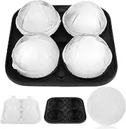 Large Ice Ball Molds Reusable 4 Grids Ice Cube Tray with Lid Flexible Ice Ball Maker Ball-Shaped Ice Cube Molds Easy Release Freezer Whiskey Cocktail Jelly Pudding(Basketball,Black)
