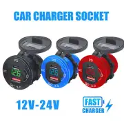QC 3.0+PD Dual USB Socket Charger+LED Voltmeter+Power Outlet for Car Boat 12/24V