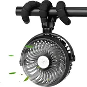 TDONE Stroller Fan - Mini Portable USB Personal Handheld Fan With 12 LED Lights for Camping, Travel, Battery Operated, Clip-On (Black)