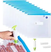 10Pcs Vacuum Sealer Bags with Hand Pump & Clips – Reusable Airtight Food Storage Bags for Sous Vide, Meal Prep, Freezer–Compression Bags for Meat, Vegetables, Snacks Leakproof Vacuum Seal Bags 28*26CM