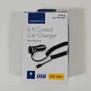 Insignia- 15W USB-C Port Vehicle Charger with 6ft coiled cable - Black
