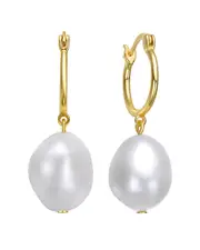 Genevive 14K Over Silver 14mm Pearl Hoops
