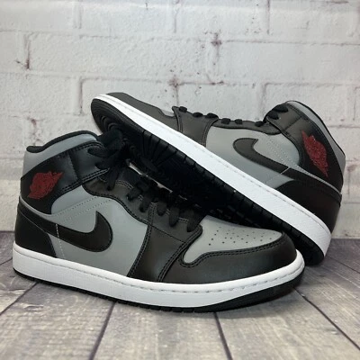 Nike Jordan 1 Mid Black Gym Red Grey Shoes 554724-096 Men's Size 9.5 NEW