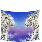 Wild Animal Art White Tigers at Winter Night Tapestry
