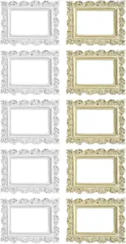 Sztxj 10Pcs Vintage Photo Frames Mini Resin Photo Frame Decorative Gold and Silver Photo Display Frames Small Photo Holder DIY Craft Supplies for H...