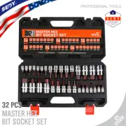 32PC Hex Bit Socket Set Allen Head High Torque Strengthened SAE Metric S2 Steel