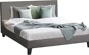OIKITURE 28CM Height Platform Bed Frame with Headboard - Mattress Foundation with Velcro Strip Slats, Upholstered with Linen Fabric, Easy Assembly, 280KG Weight Capacity, King Size, Grey