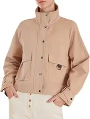 [Generic] Women's Casual Loose Stand Up Collar Outdoor Jacket, Simple Casual Short Jacket