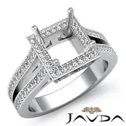 Diamond Engagement Princess Semi Mount Platinum Halo Pave Ring 0.9Ct Split Shank
