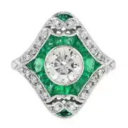 Art Deco Style Lab Created Diamond Emerald Women's Wedding Ring14K White Gold FN
