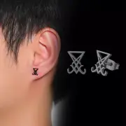 Rock Men Earrings Ear Studs Drop Dangle Sigil of Lucifer Satanic Stainless Steel