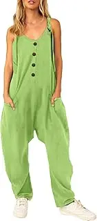 [Generic] High Visibility Jumpsuits Women's Botton Sleeveless Overalls Jumpsuit Casual Solid Summer Wide Leg Bib Pants Bottons Jumpsuit Romper with Button Pockets Bodysuit Juniors