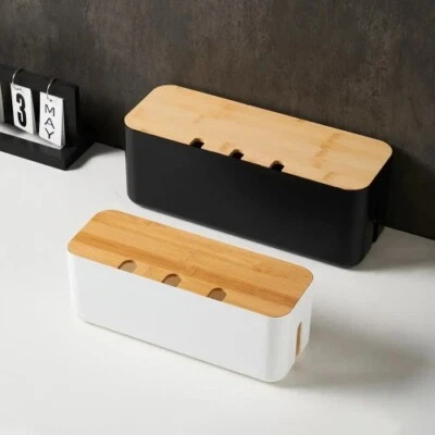 Bamboo Cover Cable Box Wire Junction Board Storage Box Hide Wires Power Strips