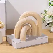 [DJAPWPX] 3Pcs Wood Arch Decor Set Wooden Arches Decorative Object 3 Sizes Arch Bookshelf Decor Set Aesthetic Coffee Table Shelf Ornament for Bookshelf Mantel Entryway 18x17x4cm 14x17x4cm 10x17x4cm(Log Color)