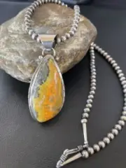 BumbleBee Jasper Pendant Navajo Pearls Sterling Silver Necklace 10552