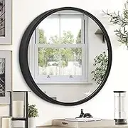 JJUUYOU Round Wall Mirror Black Circular Mirror for Bathroom, Vanity Mirror Small Wall Circle for Wall Metal Frame Make up Mirror for Entryway Living Room